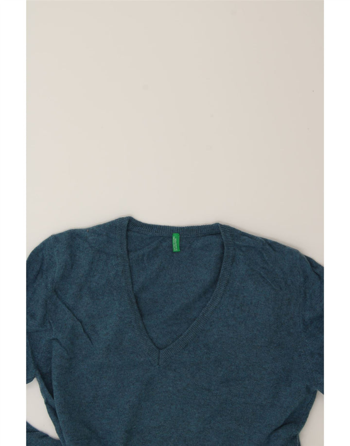 BENETTON Womens V-Neck Jumper Sweater UK 14 Medium Blue Wool Vintage Benetton and Second-Hand Benetton from Messina Hembry 