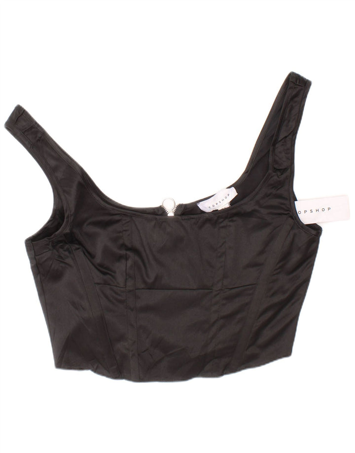 Topshop damski krótki gorsetowy top UK 6 XS, czarny poliester