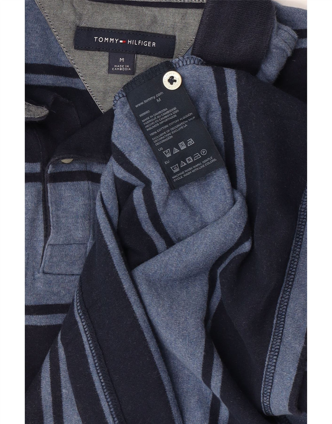 Męska koszulka polo Tommy Hilfiger, bawełniana w średnie granatowe paski