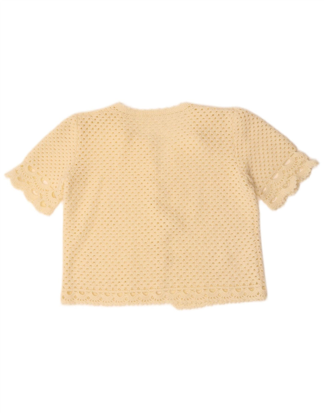 Damski sweter rozpinany z krótkim rękawem w stylu vintage, UK 14, średni, w kolorze złamanej bieli