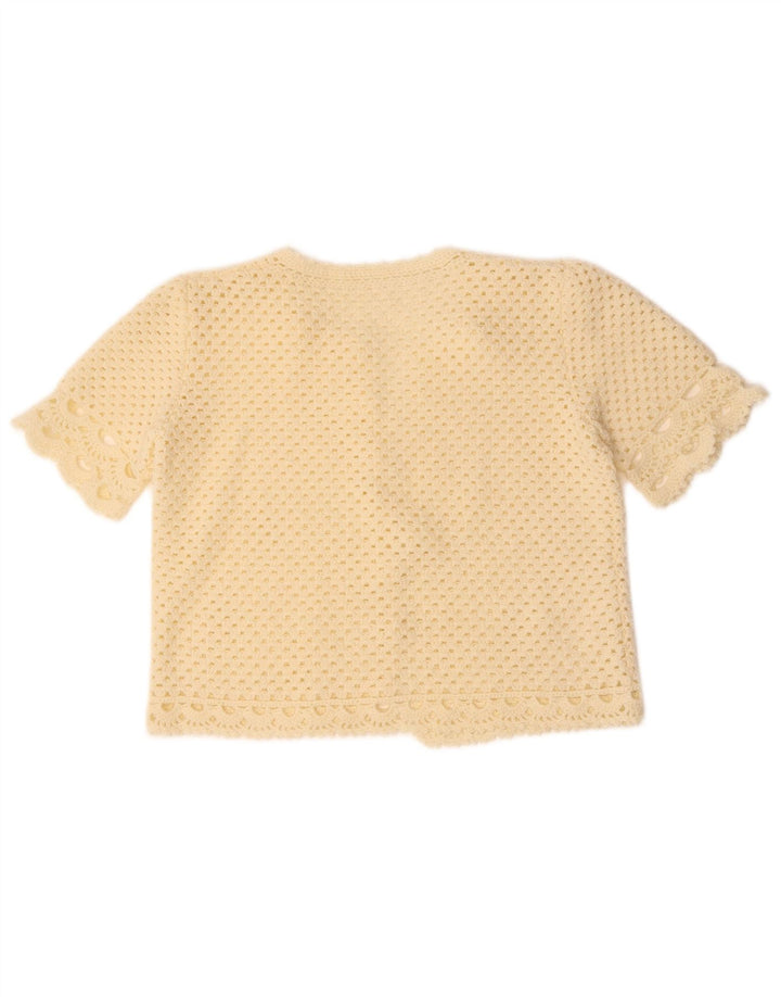 Damski sweter rozpinany z krótkim rękawem w stylu vintage, UK 14, średni, w kolorze złamanej bieli