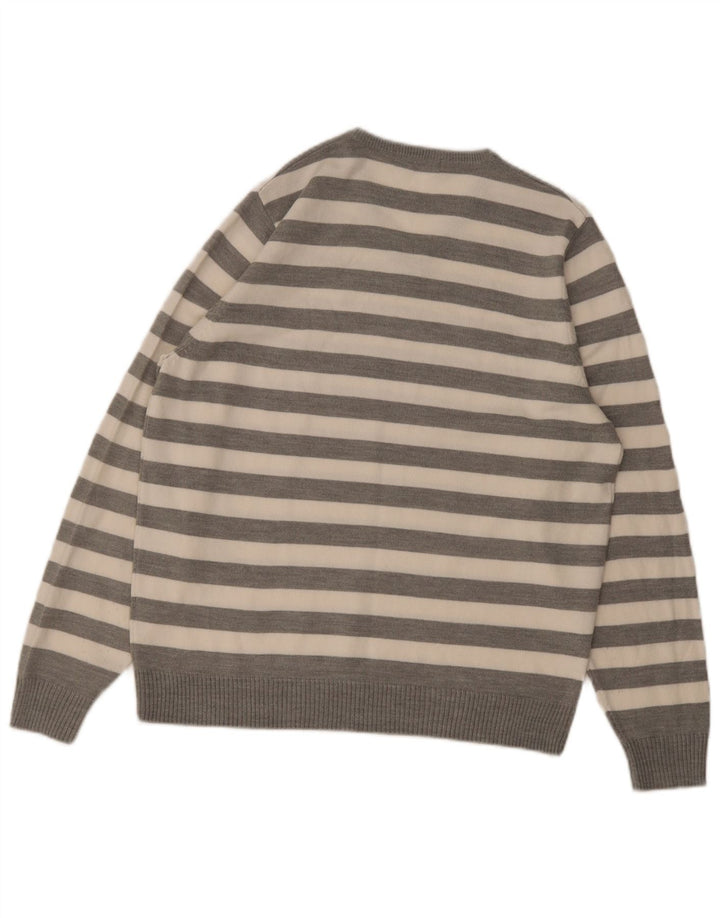 Marks & Spencer Męski sweter z dekoltem w kształcie litery V, z autografem, w średnie szare paski
