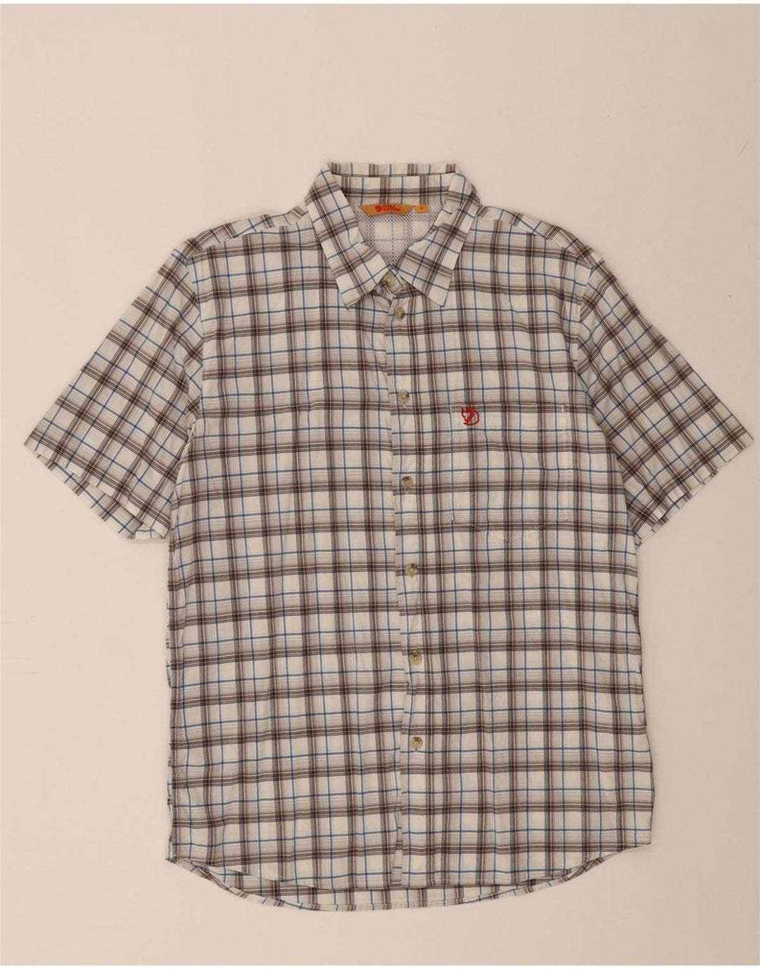 FJALL RAVEN Mens Short Sleeve Shirt Medium White Check Polyester Vintage Fjall Raven and Second-Hand Fjall Raven from Messina Hembry 