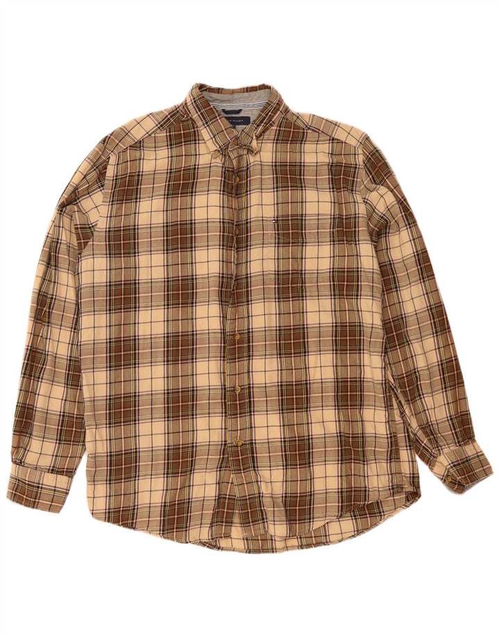 Męska koszula flanelowa Tommy Hilfiger w dużą beżową kratkę, bawełniana