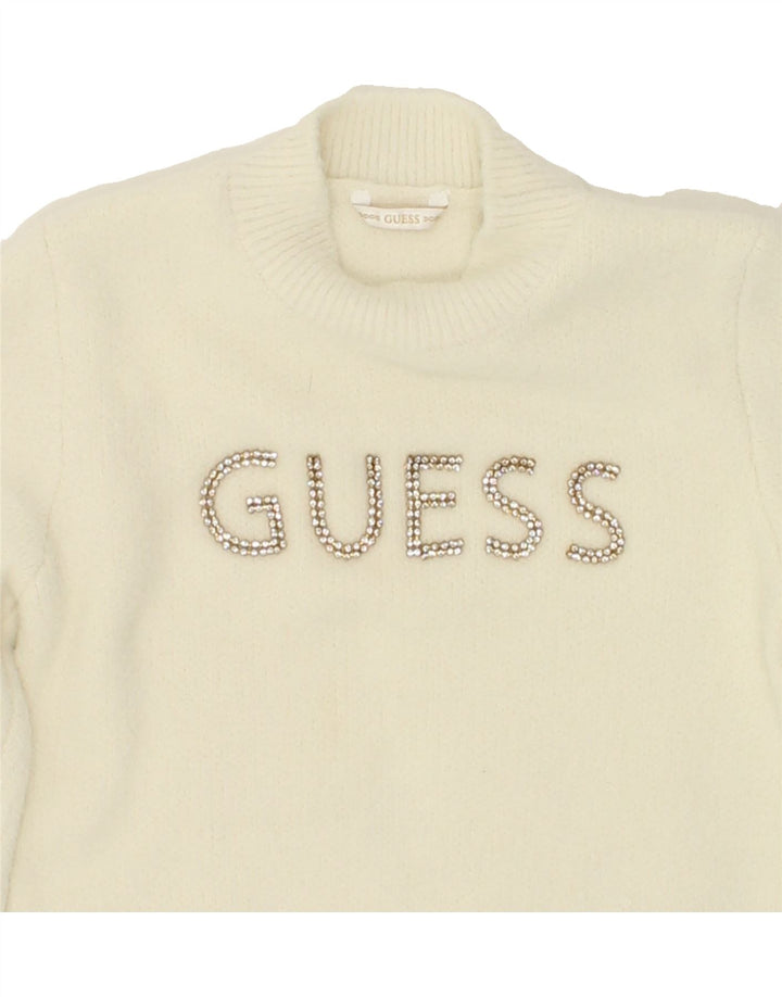 GUESS Girls Graphic Turtle Neck Jumper Sweater 5-6 Years White Polyamide Vintage Guess and Second-Hand Guess from Messina Hembry 