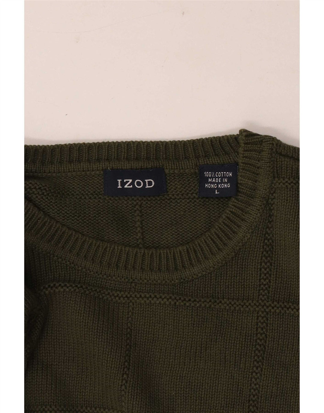 Izod Męski sweter z okrągłym dekoltem, duży, bawełniany khaki w kratkę