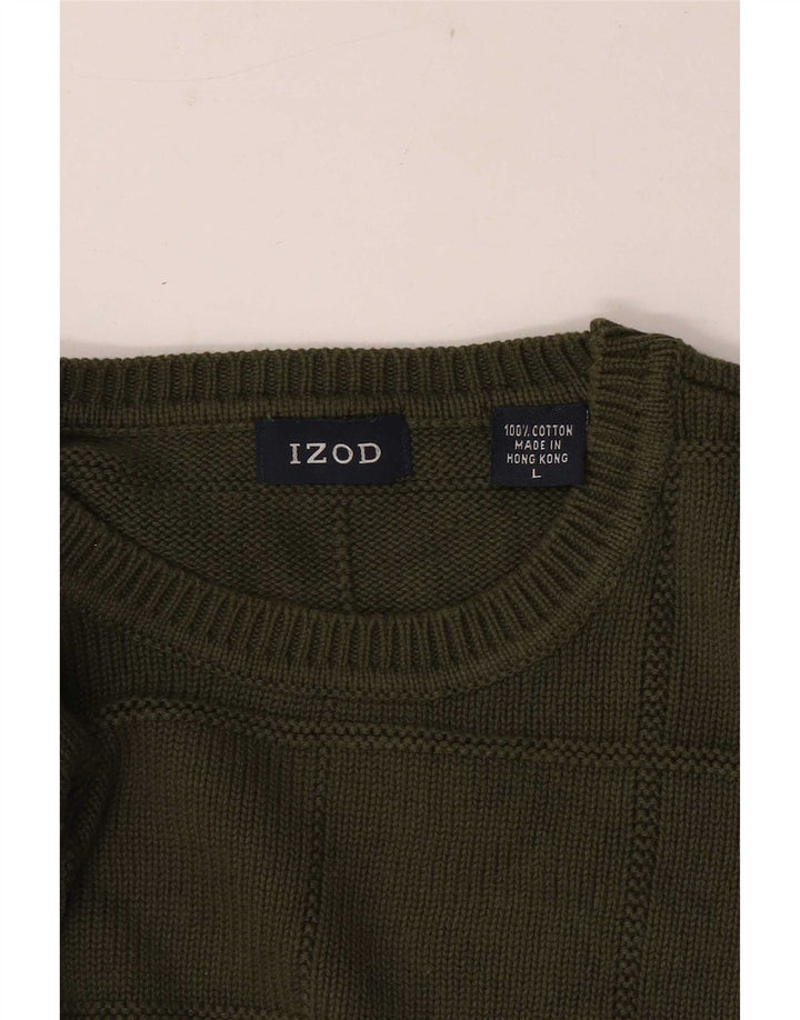 Izod Męski sweter z okrągłym dekoltem, duży, bawełniany khaki w kratkę