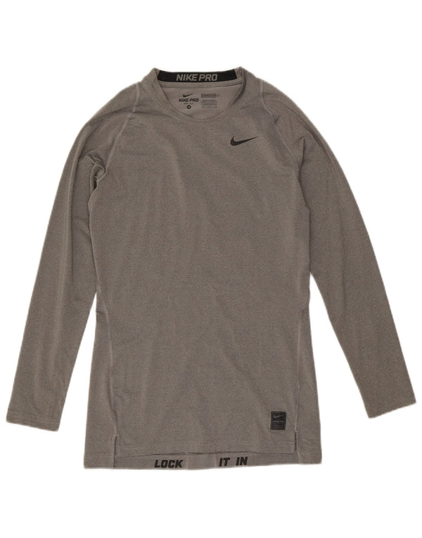 Męska koszulka Nike Dri Fit z długim rękawem, średnioszara, poliestrowa w blokach kolorów