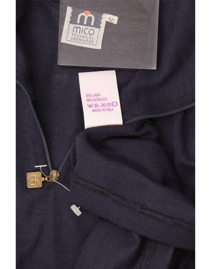 Vintage męski sweter z zamkiem błyskawicznym IT 50 średni granatowy wełniany