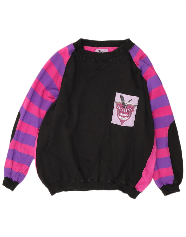 Damski sweter oversize VINTAGE UK 14, średni czarny, blok kolorów
