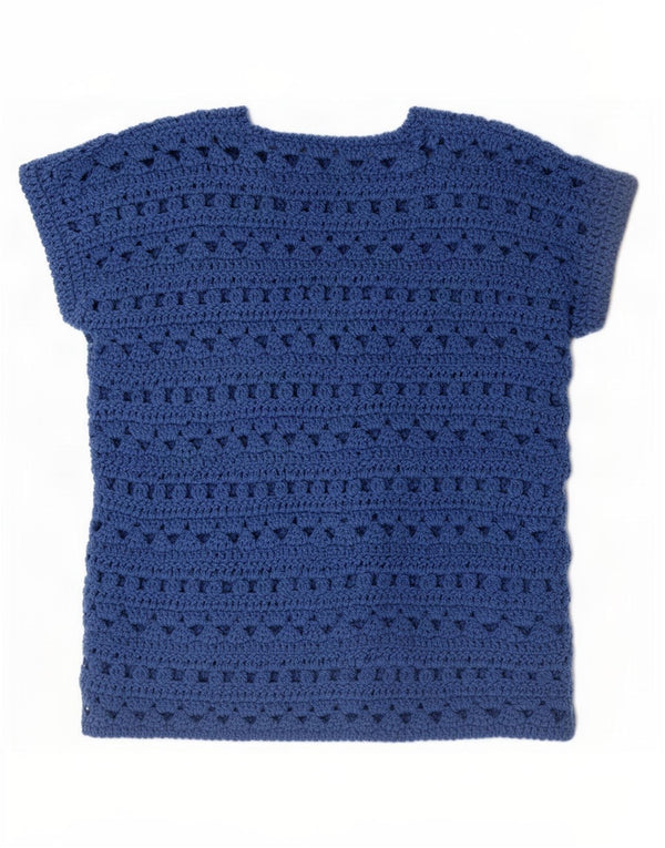 Vintage Womens Short Sleeve Boat Neck Jumper Sweater UK 16 Large Blue