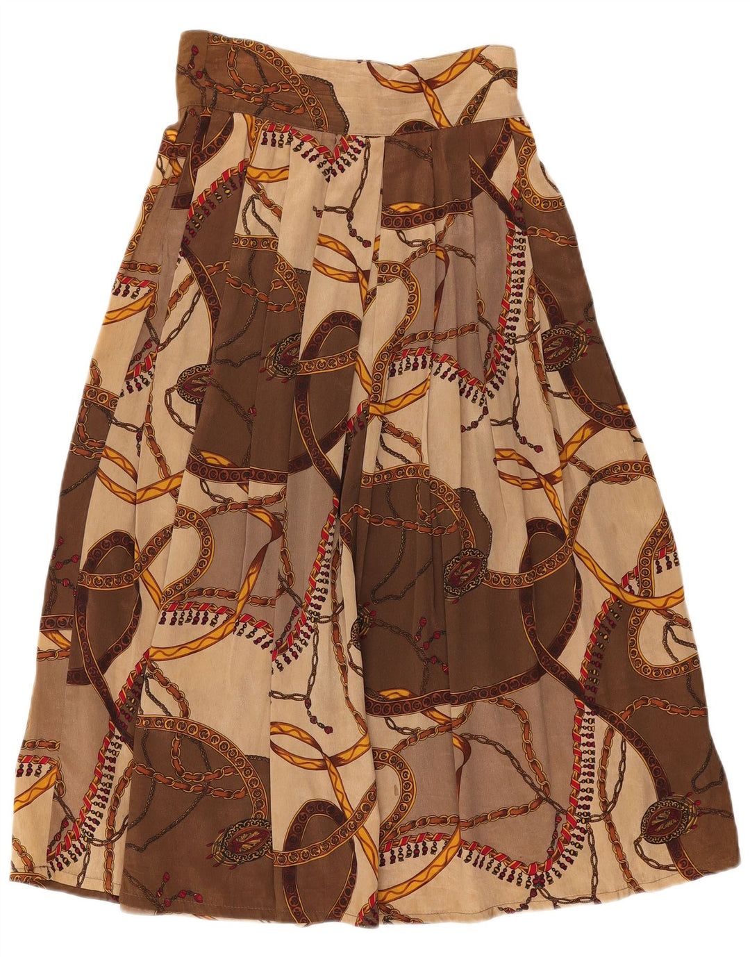 Rozkloszowana spódnica damska w stylu vintage IT 44 Medium W28 Brązowa geometryczna wiskoza