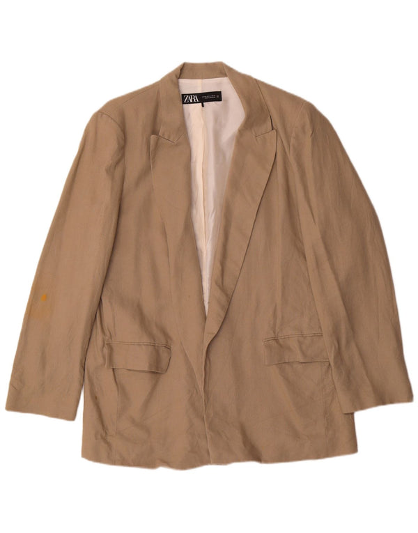Damska otwarta marynarka Zara UK 18 XL, beżowa, lniana
