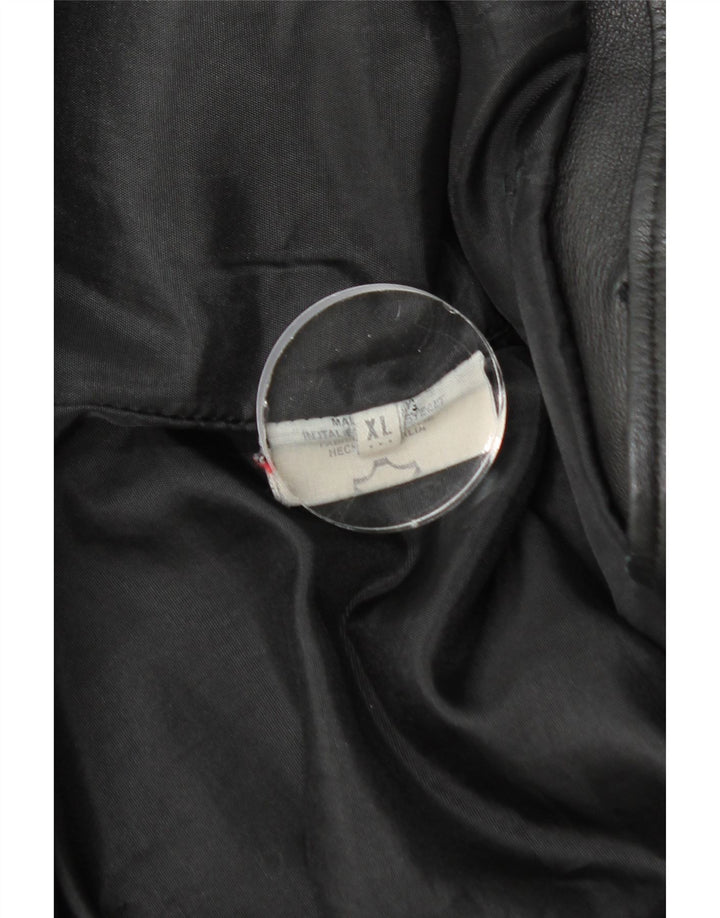 VINTAGE damski płaszcz skórzany UK 18 XL czarna skóra