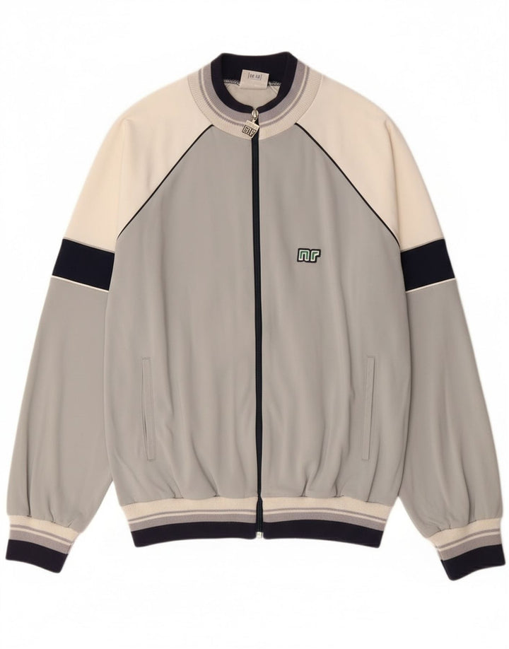 Męska kurtka dresowa w stylu vintage IT 52, duża, szara, z blokami kolorów