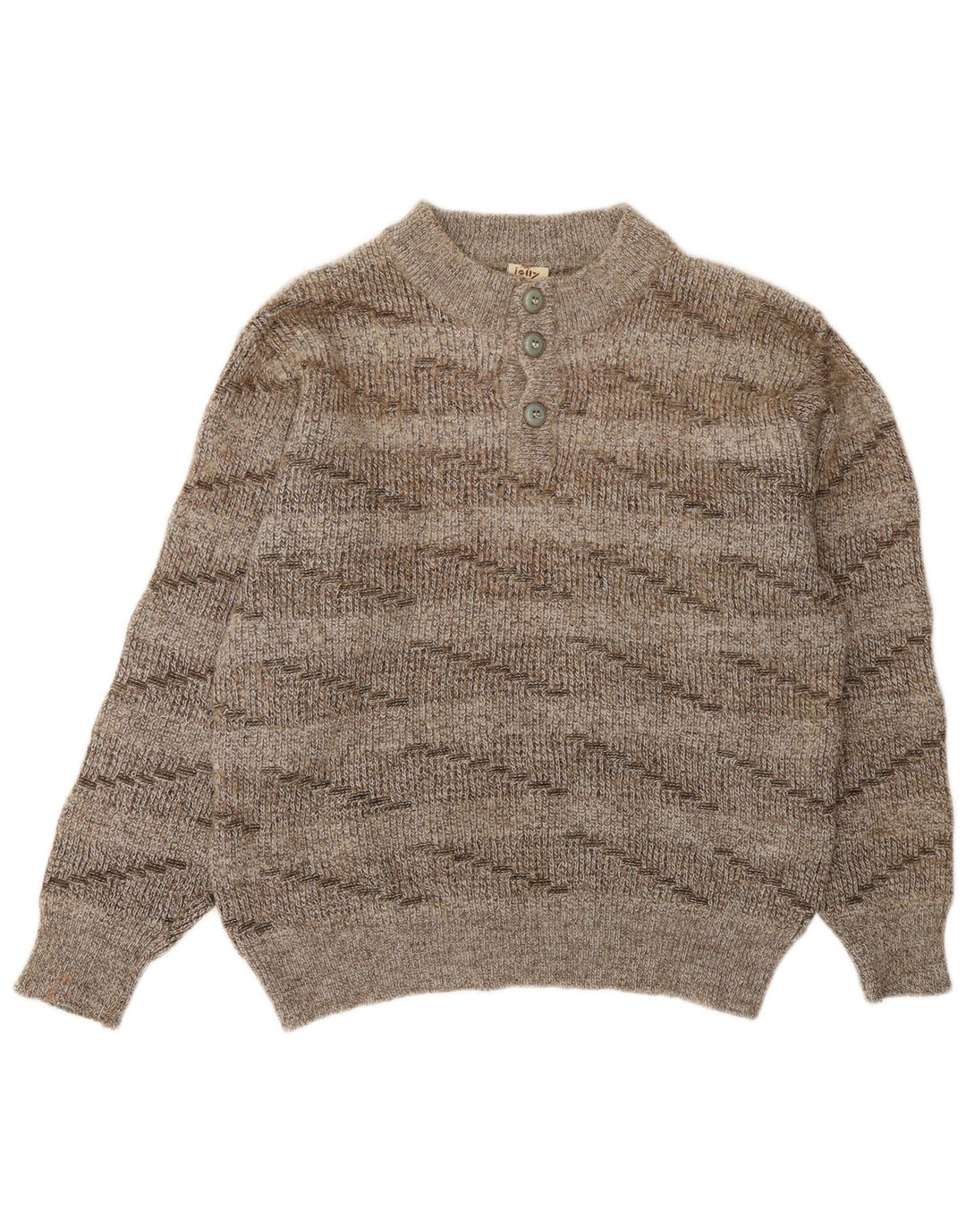 Vintage damski sweter zapinany na guziki, UK 16, duży, wełniany w brązowe paski