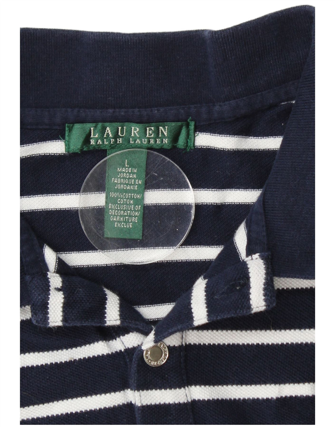 Damska koszulka polo RALPH LAUREN UK 16, duża, bawełniana w granatowe paski