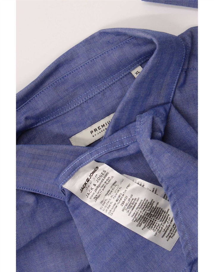 Koszula męska Jack & Jones XL, niebieska, bawełniana w jodełkę