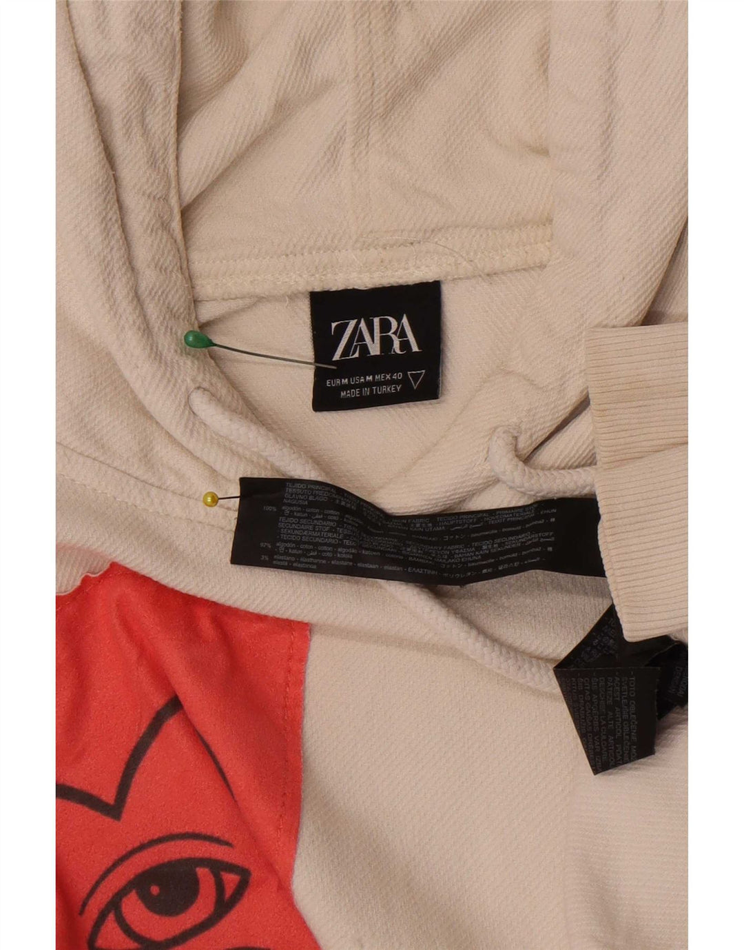 Męski sweter z kapturem i grafiką Zara o luźnym kroju, średni biały