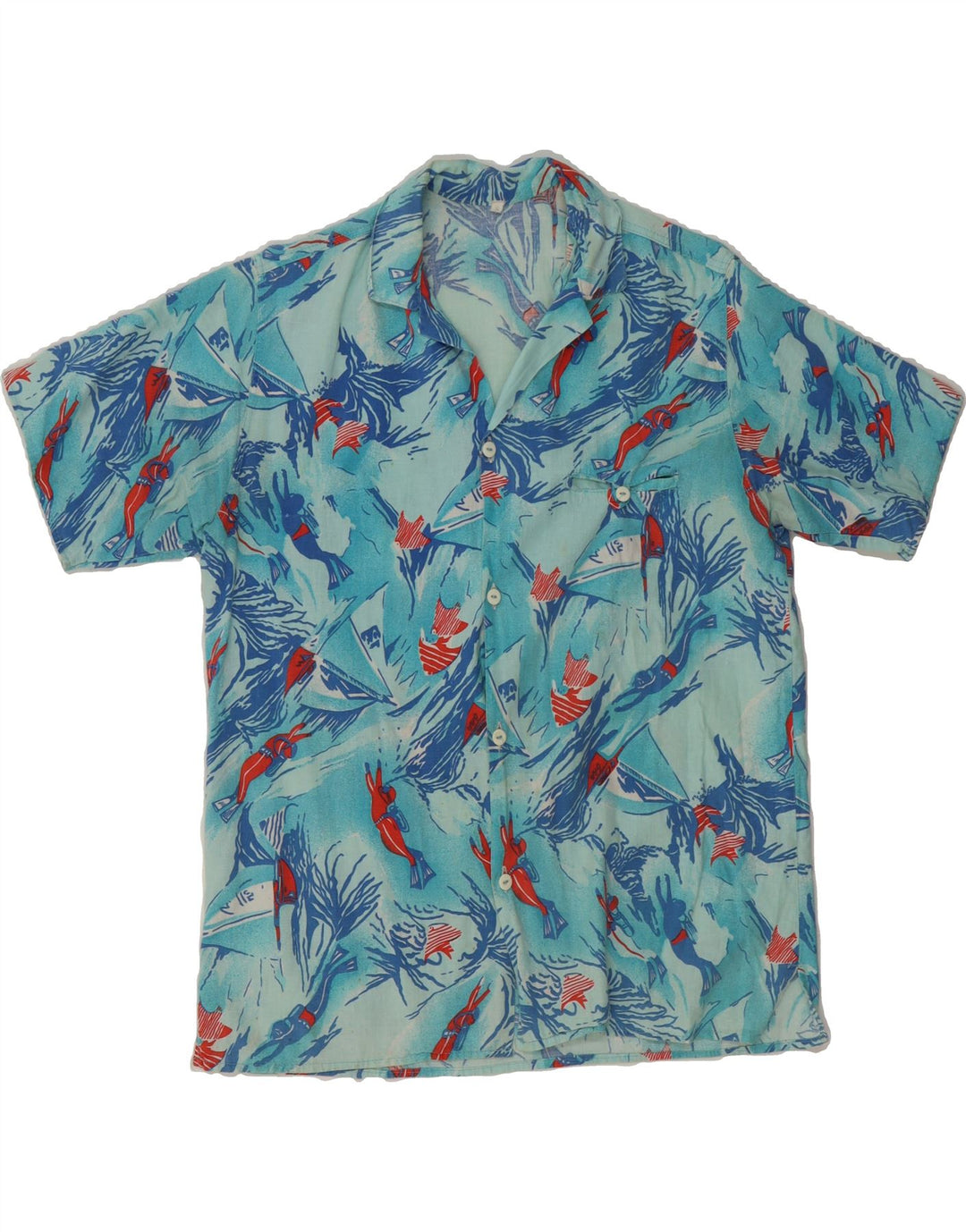 VINTAGE Mens Graphic Short Sleeve Shirt Small Blue Vintage Vintage and Second-Hand Vintage from Messina Hembry 