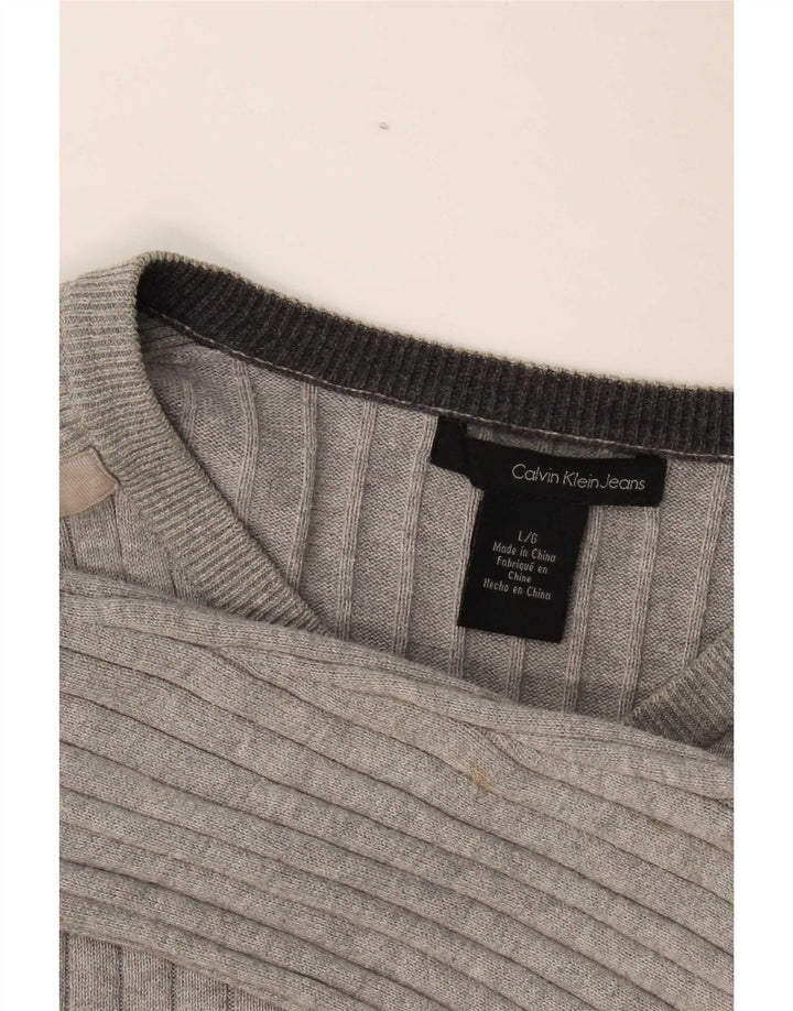Męski sweter Calvin Klein z dekoltem w kształcie litery V, duży, szary, bawełniany