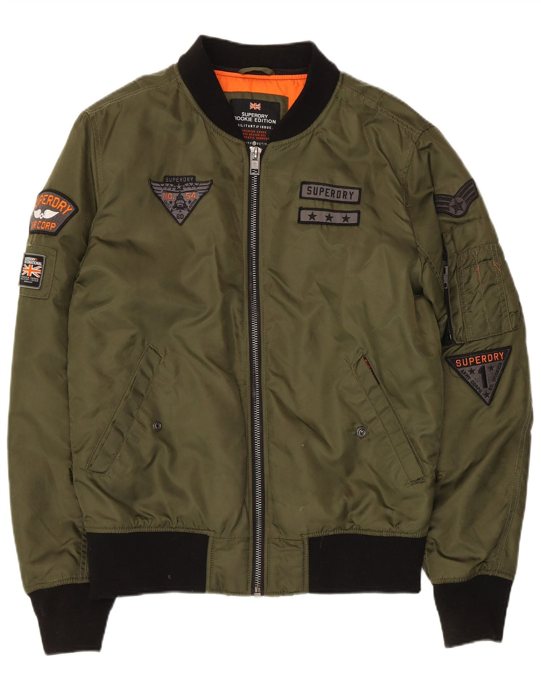 Męska wojskowa kurtka bomber Superdry UK 38, średni nylon khaki