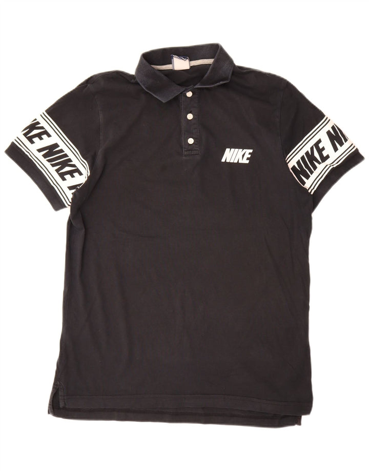 Męska koszulka polo Nike z grafiką, duża, czarna, bawełniana z blokami kolorów