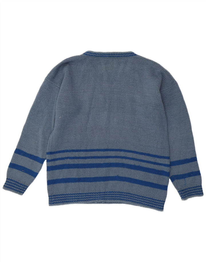 Męski sweter VINTAGE z dekoltem w kształcie litery V, duże niebieskie paski