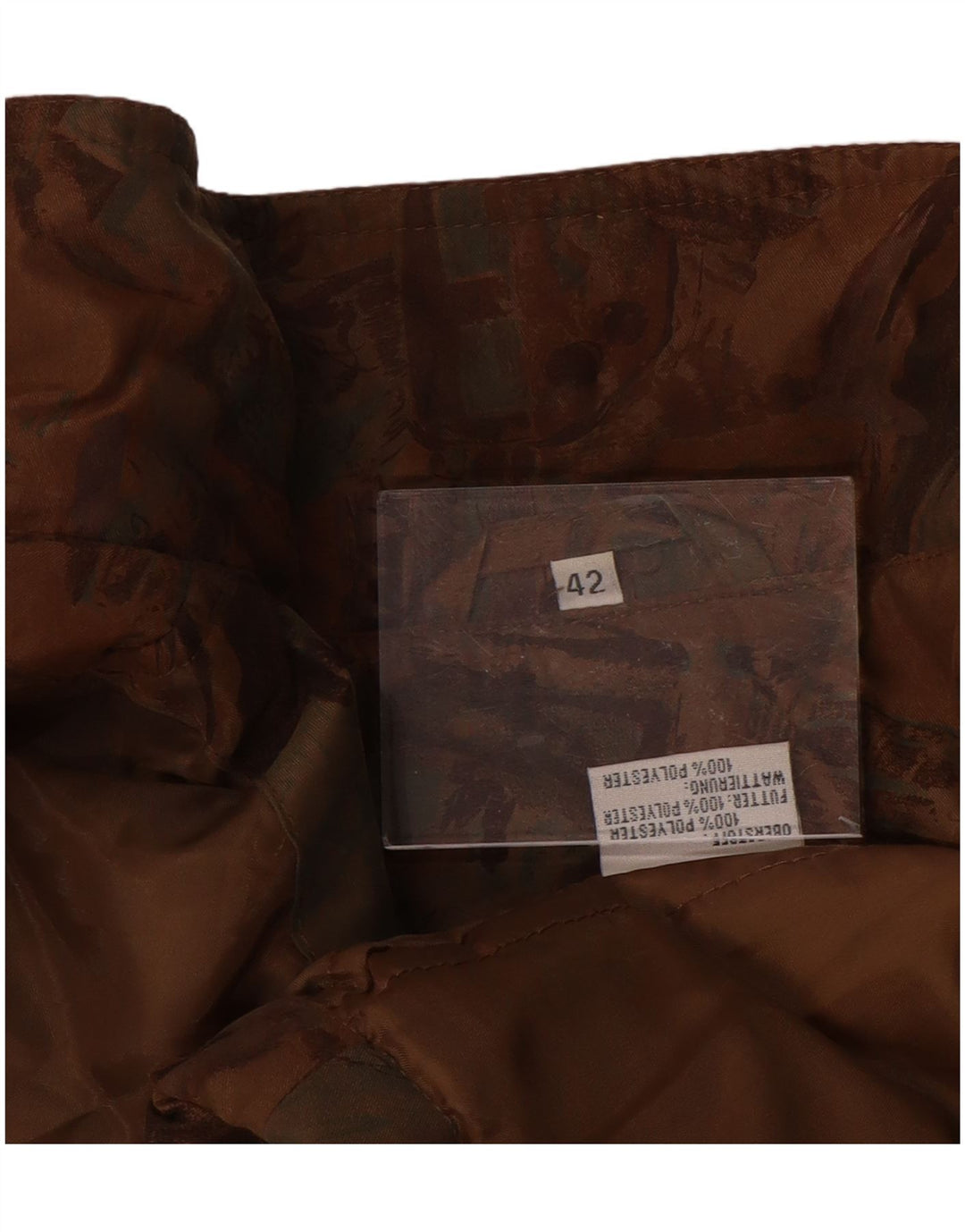 VINTAGE damski płaszcz przeciwdeszczowy o luźnym kroju w abstrakcyjny wzór EU 42 duży brązowy