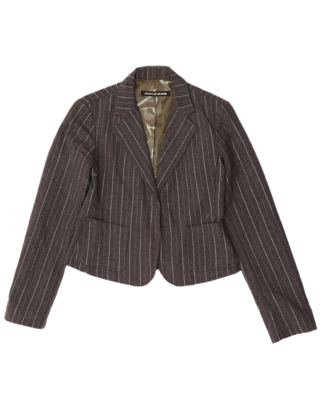 Damska marynarka Dkny Crop Open, UK 12, średnioszara, poliestrowa w prążki