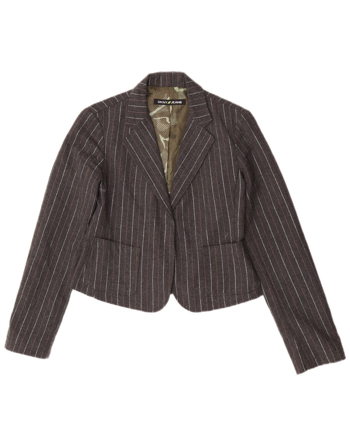 Damska marynarka Dkny Crop Open, UK 12, średnioszara, poliestrowa w prążki