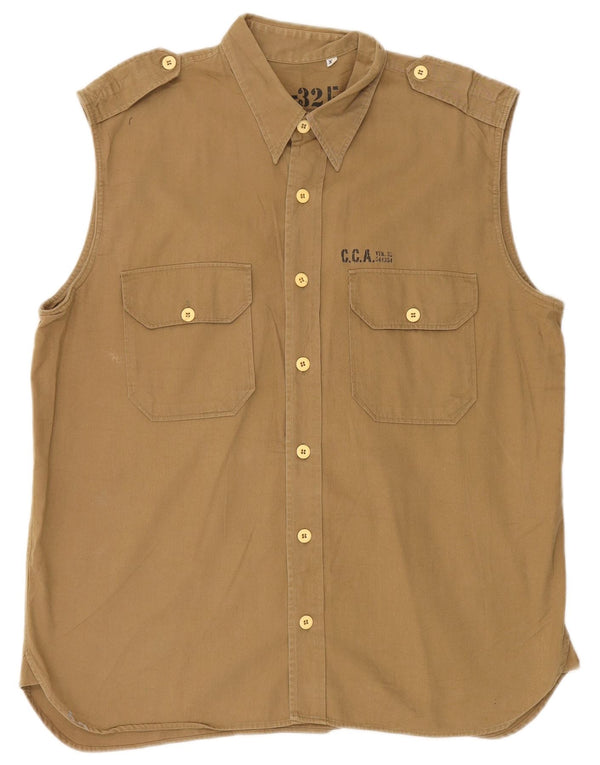 Męska koszula wojskowa bez rękawów w stylu vintage XL, bawełniana w kolorze khaki
