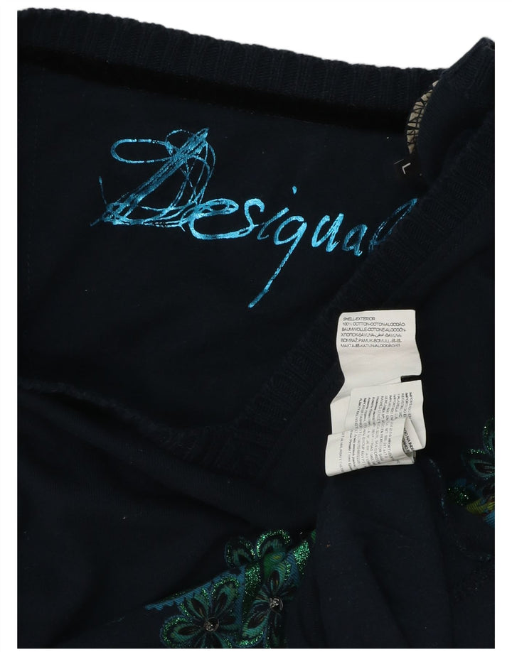 Damski top graficzny DESIGUAL z długim rękawem UK 14, duży granatowy w kwiaty