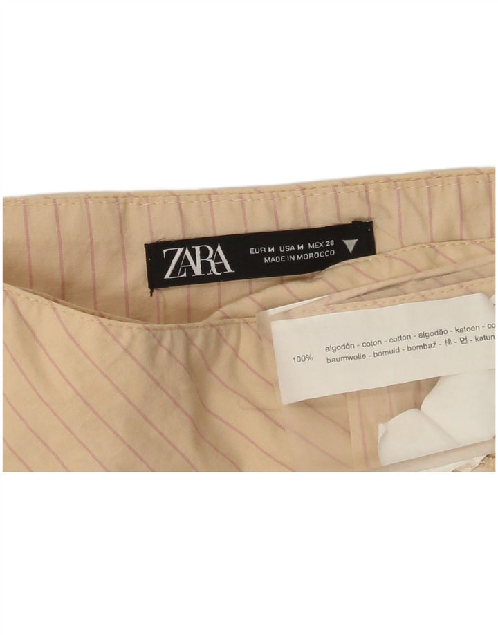 Zara Damska mini spódniczka kopertowa średnia W28 beżowa bawełna w prążki