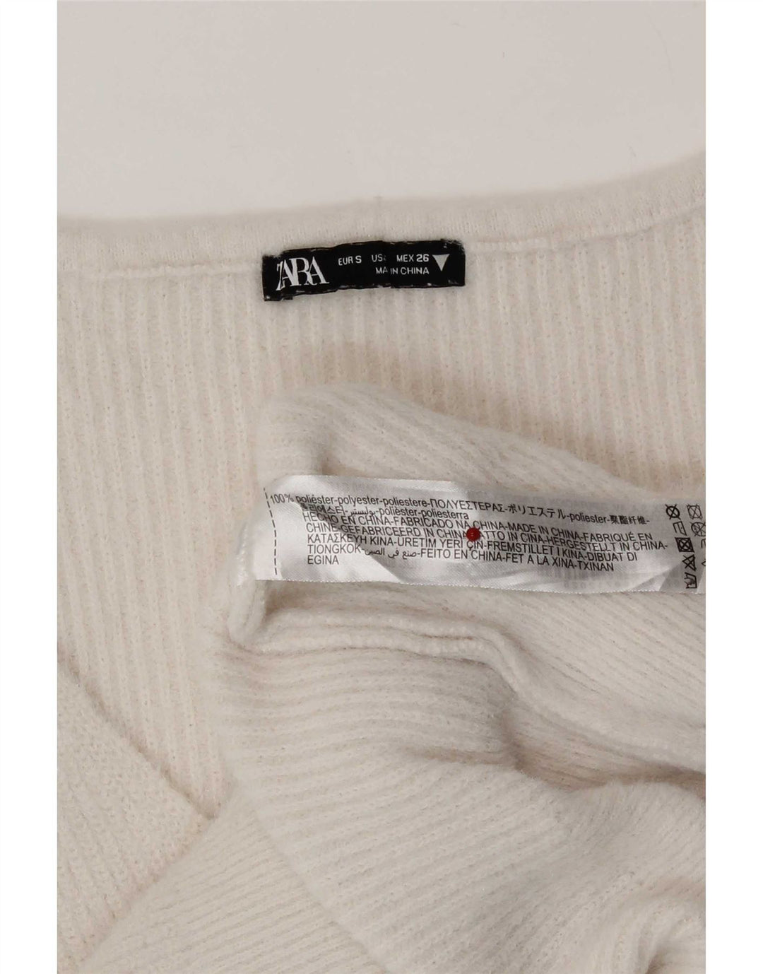 Damski sweter Zara z dekoltem w kształcie litery V, UK 10, mały, biały poliester