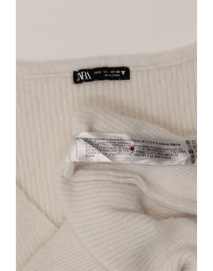 Damski sweter Zara z dekoltem w kształcie litery V, UK 10, mały, biały poliester