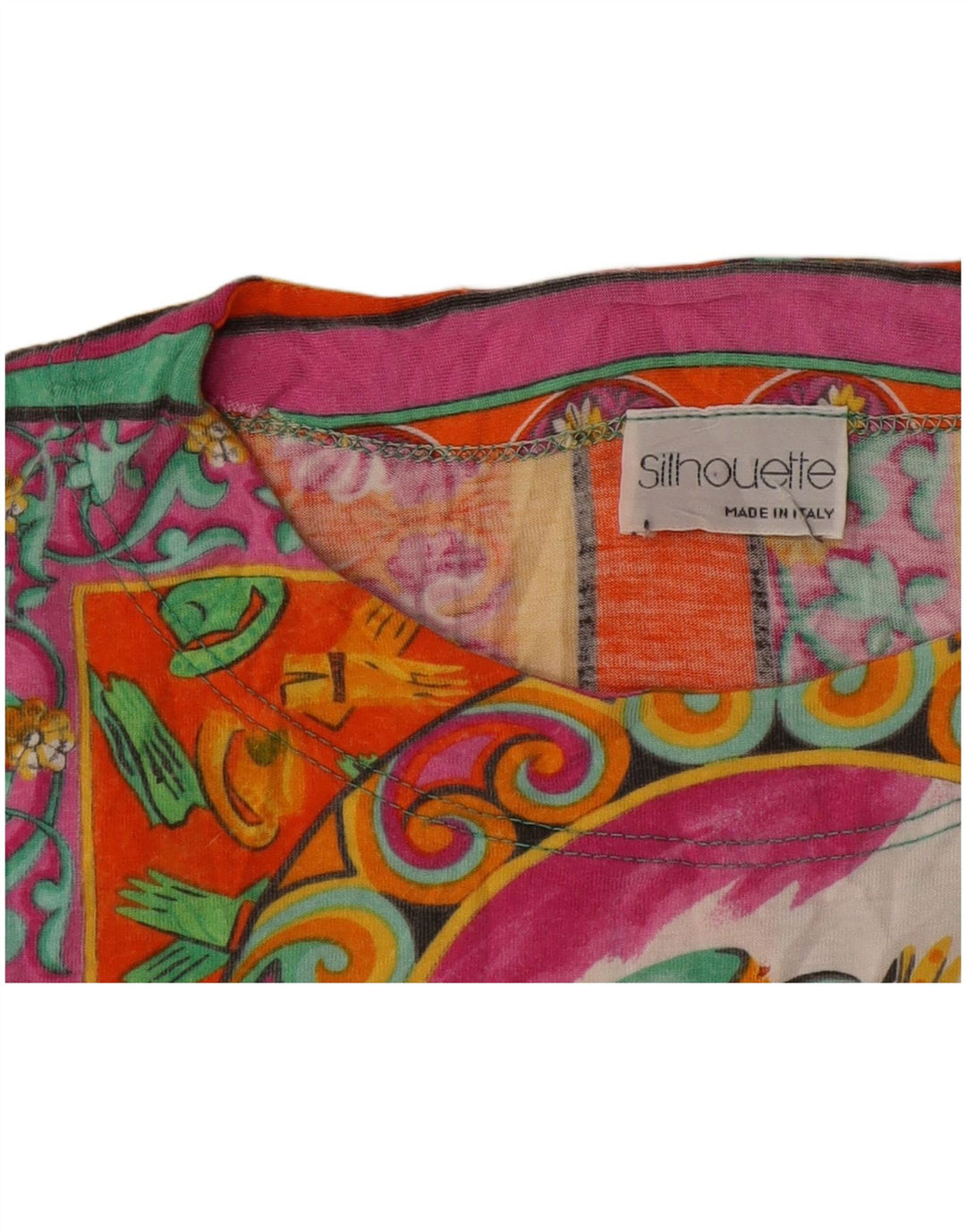 Damska koszulka z grafiką Silhouette Top UK 16, duża, wielokolorowa patchworka