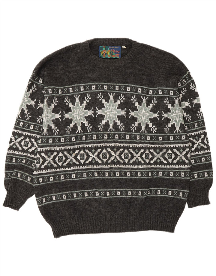 Męski sweter z okrągłym dekoltem Henry Scott, średnio szary, akryl Fair Isle