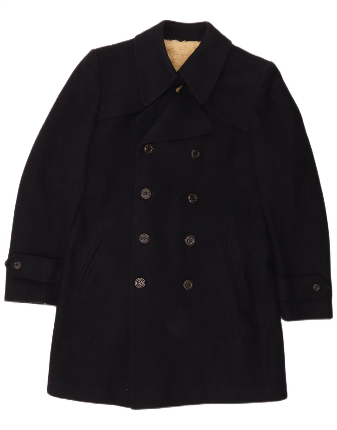 Vintage męski płaszcz Sherpa z podwójnymi piersiami UK 36, mały granatowy