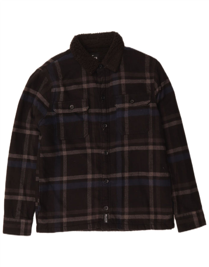 Męska kurtka Hollister Sherpa UK 36, mała, czarna, bawełniana kratka