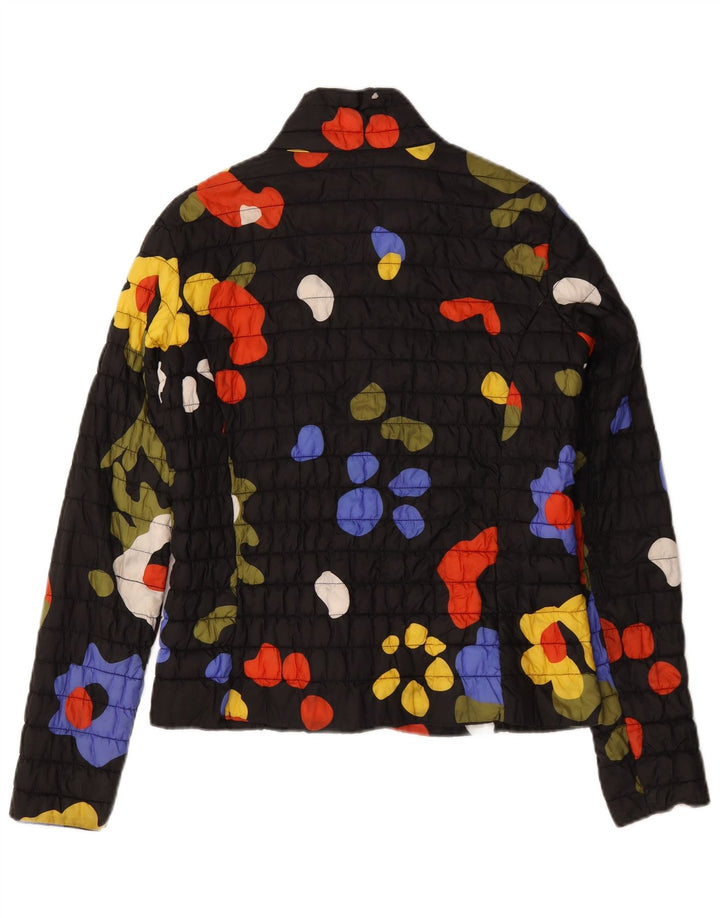 Damska pikowana kurtka K-Way UK 14, duża, czarna w kwiaty