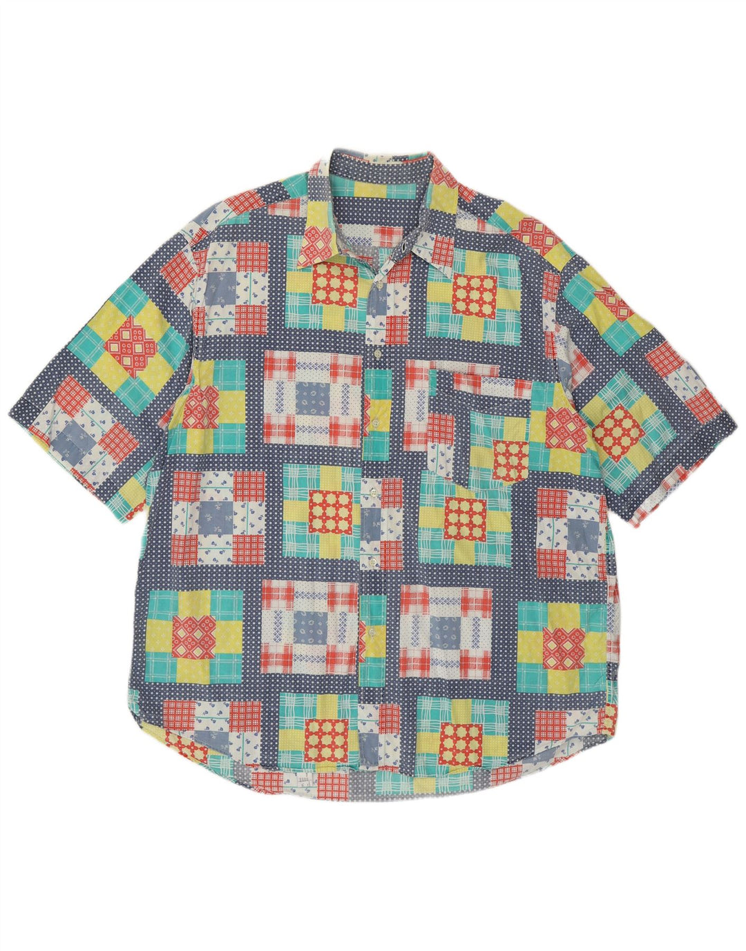 Koszula męska z krótkim rękawem VINTAGE XL, wielobarwna, patchworkowa bawełna