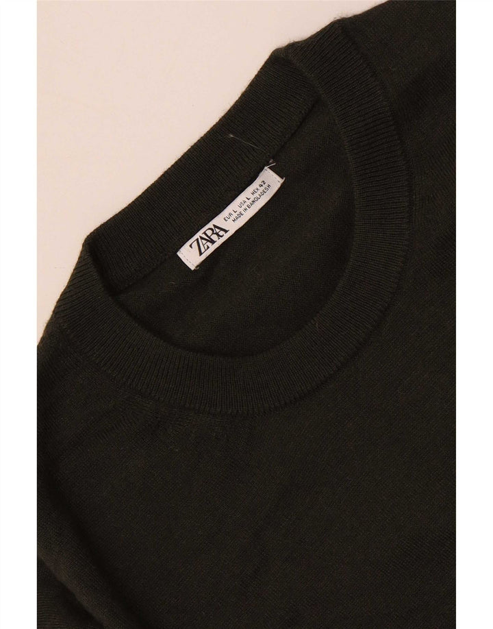 Męski sweter Zara z okrągłym dekoltem, duży, khaki