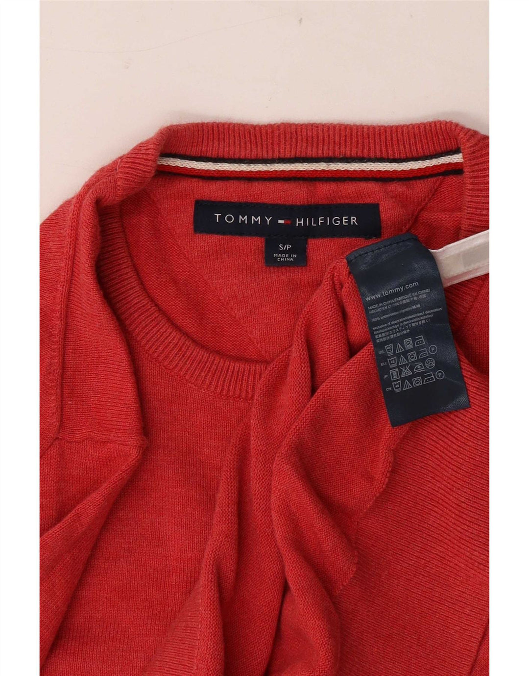 Męski sweter z okrągłym dekoltem Tommy Hilfiger, mały, czerwony, bawełniany