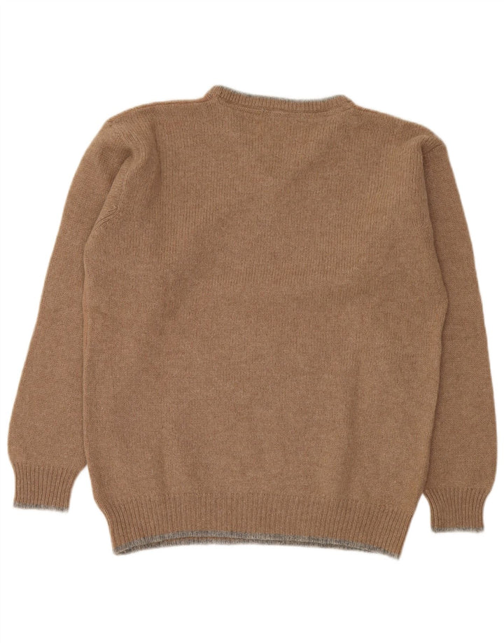 Męski sweter Invicta z dekoltem w kształcie litery V, średniobrązowy, z dziewiczej wełny