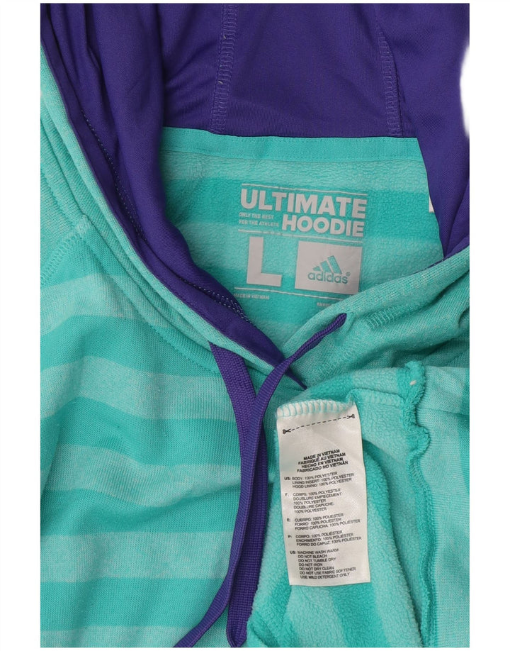 Adidas Męski sweter z kapturem, duży, turkusowy poliester w paski