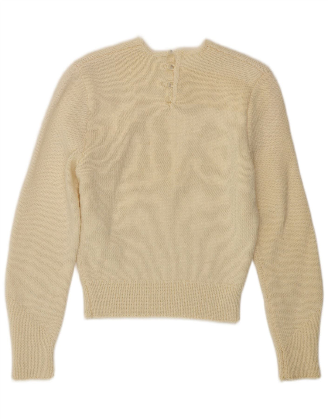 Sweter damski VINTAGE z okrągłym dekoltem UK 10, mały, w kolorze złamanej bieli