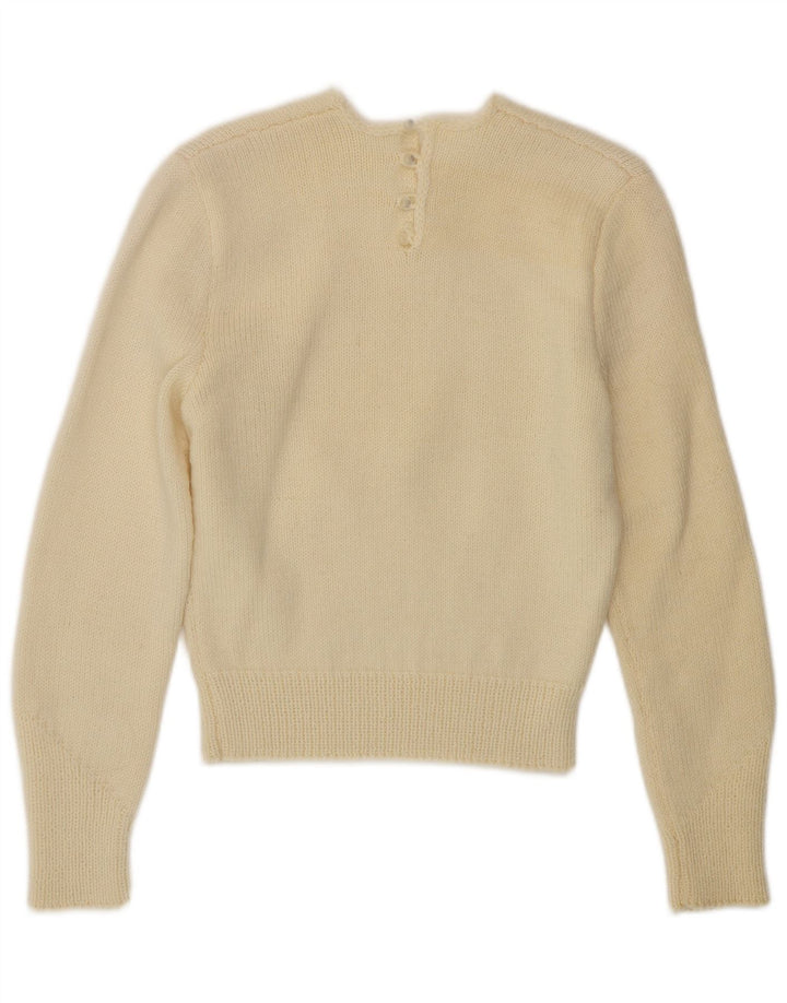 Sweter damski VINTAGE z okrągłym dekoltem UK 10, mały, w kolorze złamanej bieli