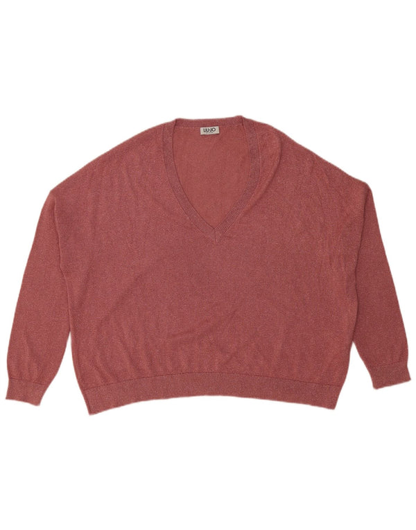 Damski sweter oversize Liu Jo z dekoltem w kształcie litery V, UK 16, duży, różowy, wiskoza