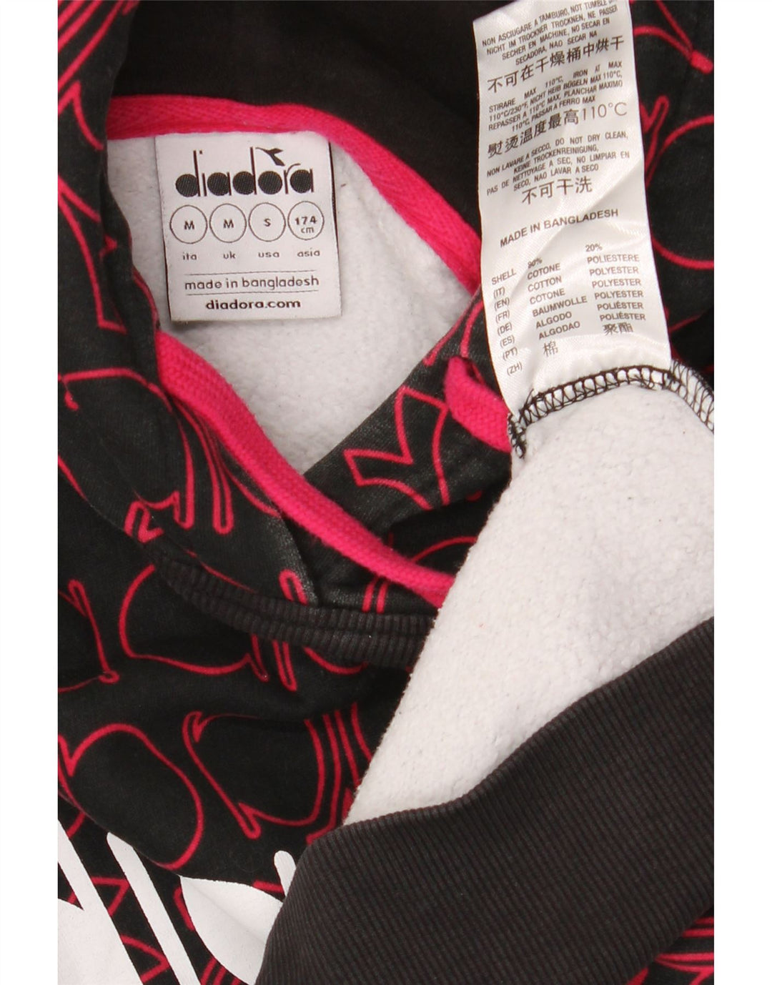 Męski sweter z kapturem i grafiką DIADORA, średni czarny, bawełniany